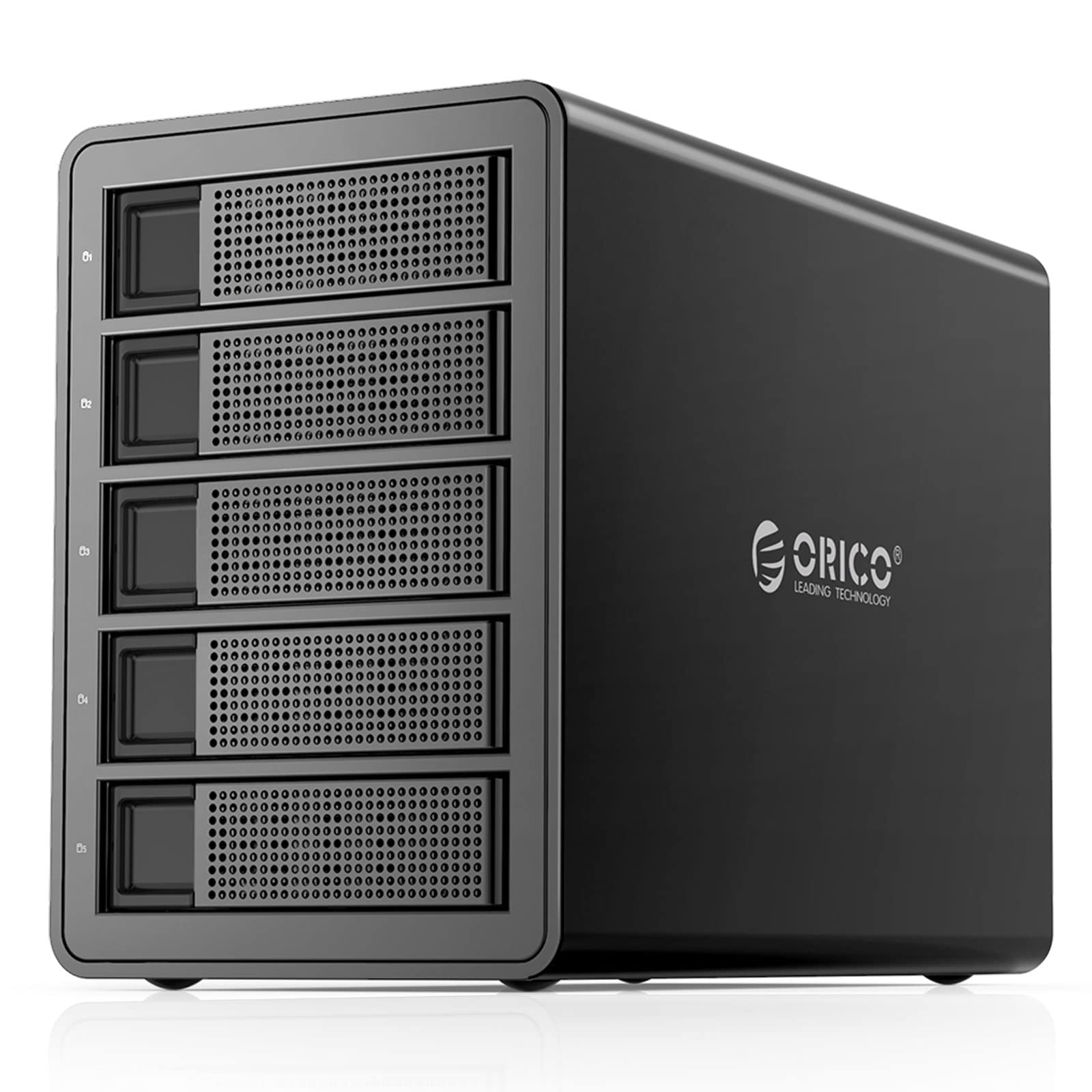 [デイジーチェーン機能] ORICO 2.5/3.5インチ HDDケース 転送速度10Gbps USB3.1 Gen2 Type-Cx2 ハードディスクケース 16TBx5台 大容量 工具不要 全アルミボディ ドライブケース 冷却ファン搭載 150Ｗ 内蔵｜道具セレクション