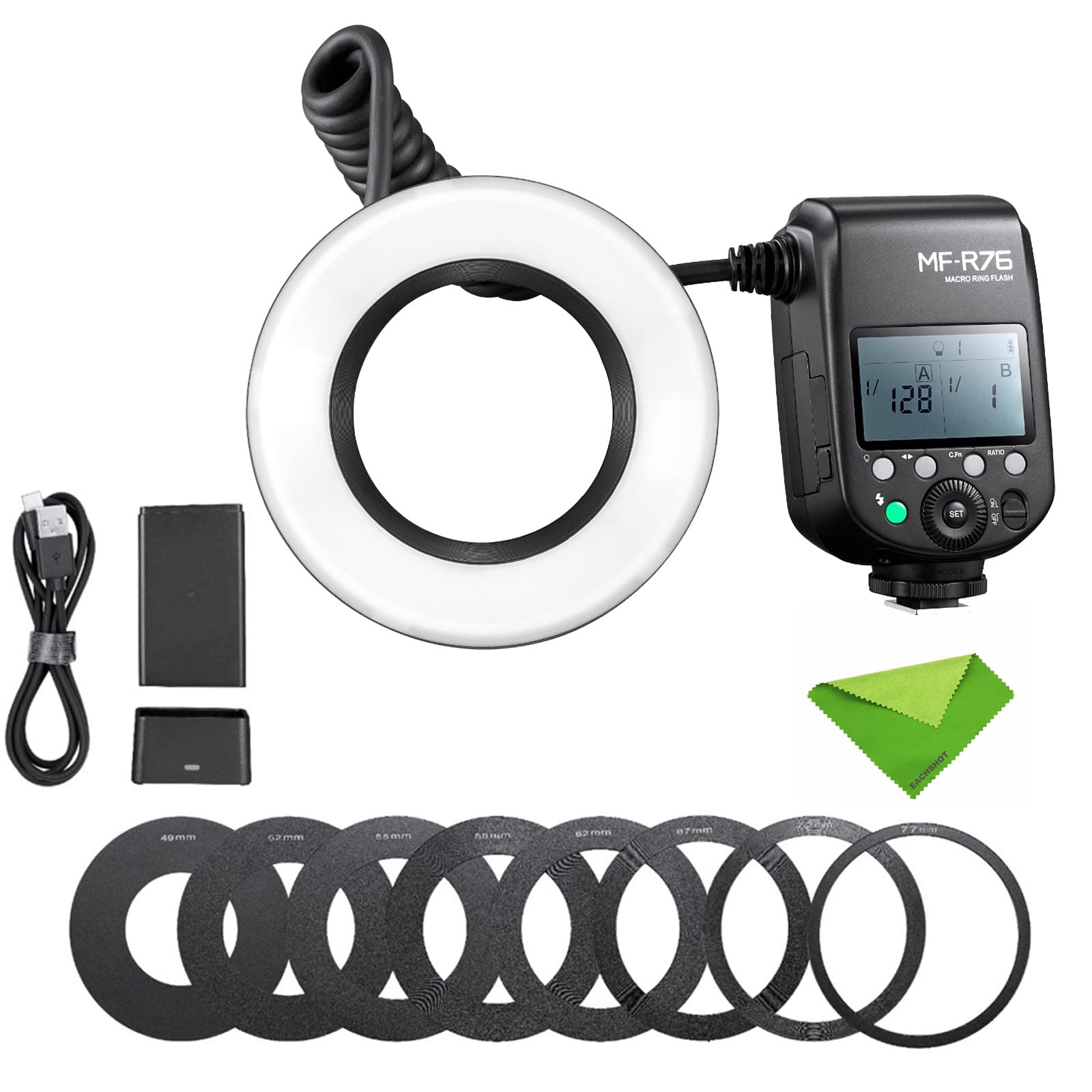 GodoX MF-R76 マクロリングフラッシュストロボ,76Ws 660フルパワーフラッシュ,ABランプの独立点滅、10段階の明るさ調整、フラッシュ出力の正確な設定など、昆虫撮影、歯科撮影、ジュエリー撮影などのシーンに最適な。｜道具セレクション