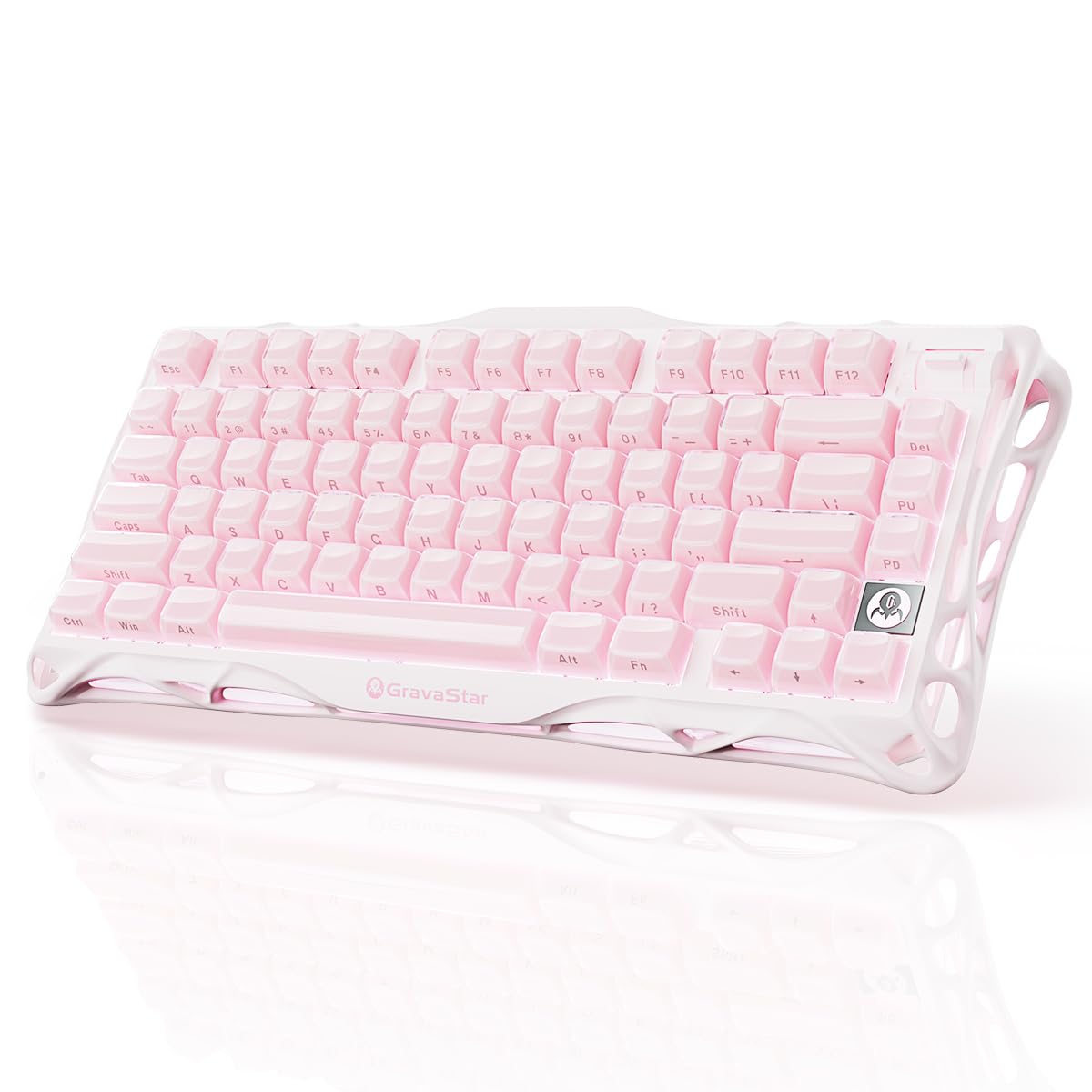 GravaStar Mercury K1 かわいいピンク ゲーミングキーボード 無線 ワイヤレス 75%配列 テンキーレス ホットスワップ Bluetooth接続 ガスケット搭載 カスタマイズ RGBライト 文字側の刻印スタイル 高耐久アルミ製筐体 800