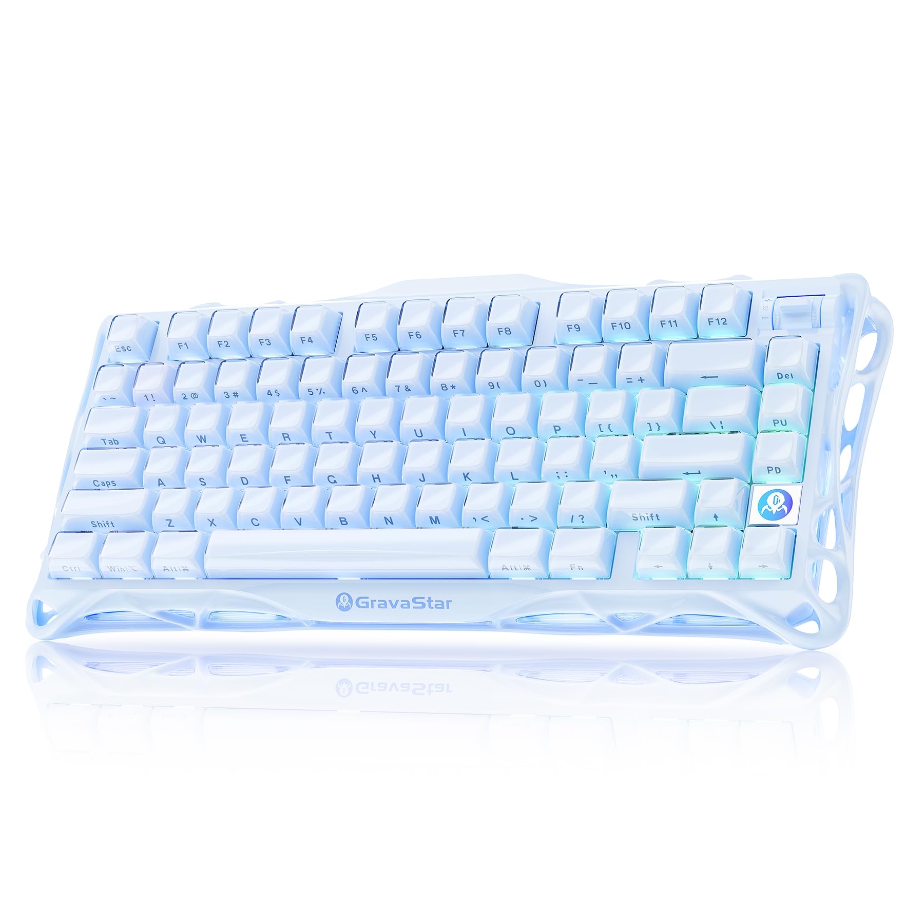 GravaStar Mercury K1かわいい水色 ゲーミングキーボード 無線 ワイヤレス 75%配列 テンキーレス ホットスワップ Bluetooth接続 ガスケット搭載 カスタマイズ RGBライト 文字側の刻印スタイル アルミ製筐体 8000mAhバ