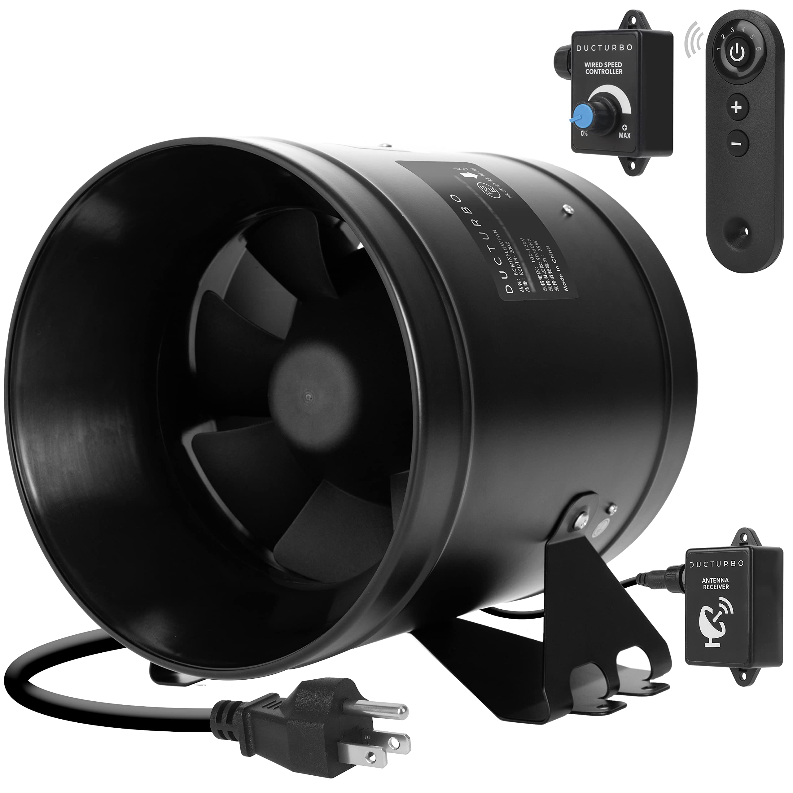 DUCTURBO 業務用換気扇 中間取付形ダクトファン 200mm 強力 風量:1205・/h リモコン付き PSE認証