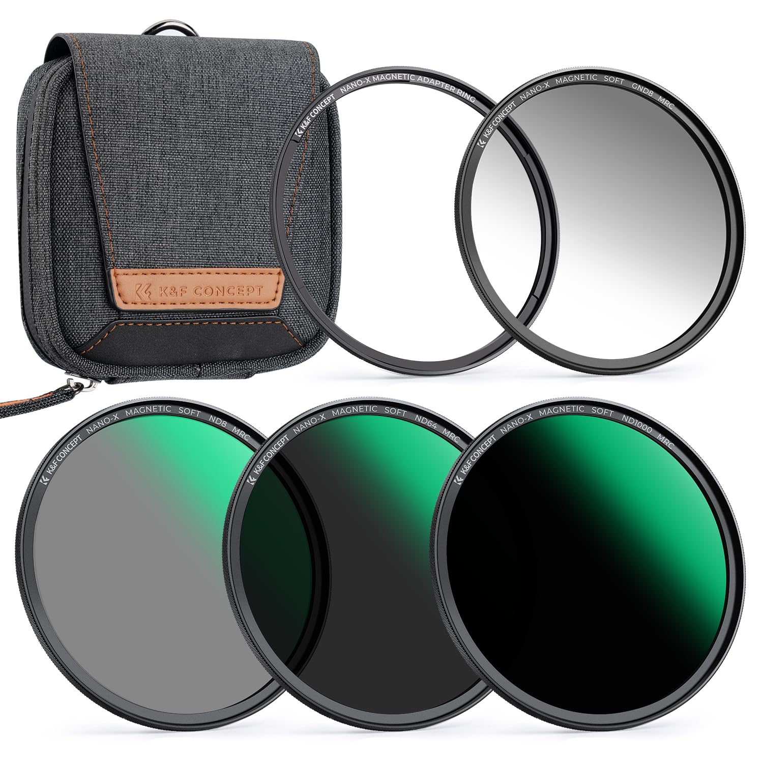 K&F CONCEPT 72mm 磁気アダプターリング+GND8+ND8+ND64+ND1000 5点セット NDフィルター ハーフNDフィルター 磁気吸着 装着便利 フィルターケース付属 両面28層ナノコーティング 色かぶり無し 撥水防汚 キズ防止 （N