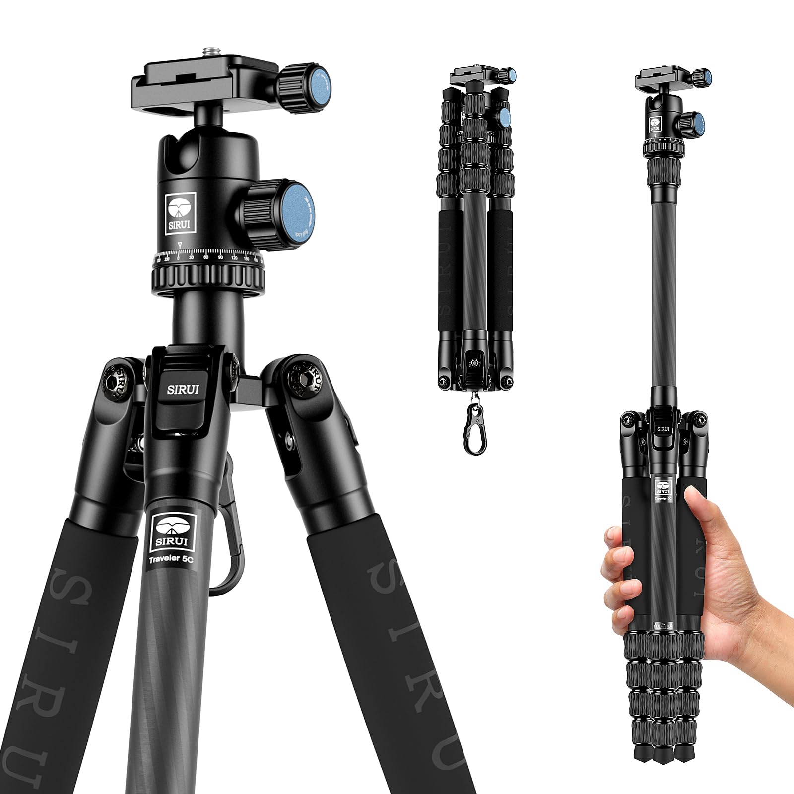 SIRUIカーボンファイバートラベル5C三脚54.3インチ軽量ポータブルカメラ三脚、雲台とアルカスイスプレートの耐荷重は最大4kgです 15,966円