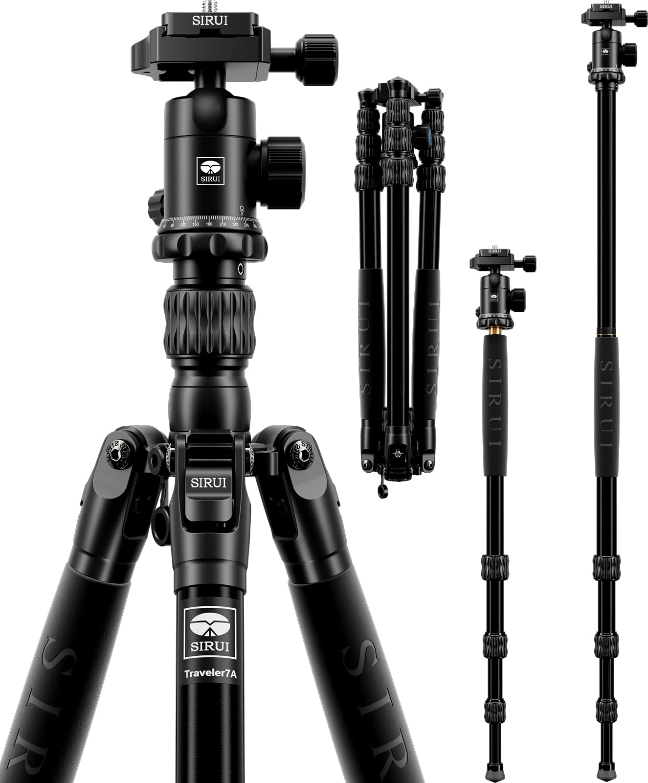 SIRUI Traveler 7A 65.55インチアルミカメラ三脚、E-10パノラマ雲台、Arca Swissアルカスイスクイックリリースプレート、最大荷重17.6ポンド、一脚に変換可能 15,966円