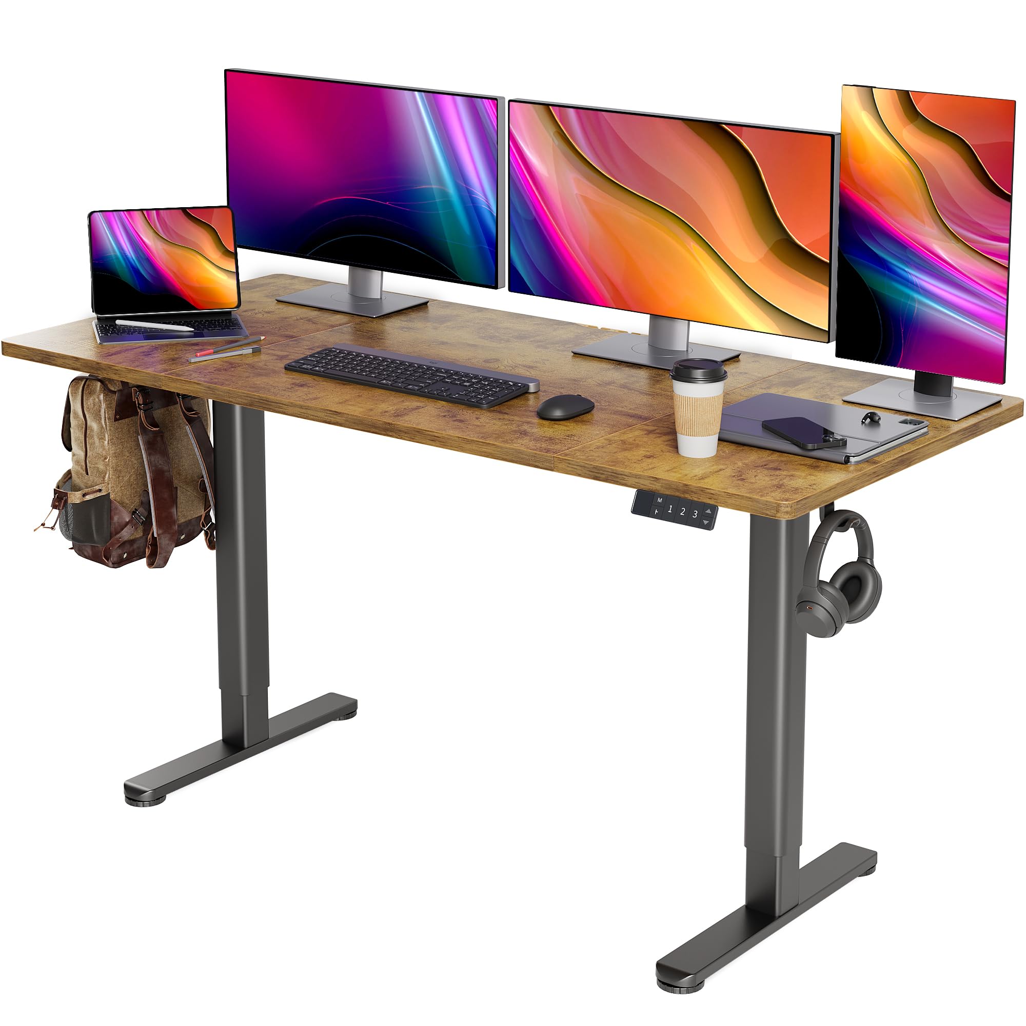 Claiks 昇降デスク 電動 スタンディングデスク 昇降式 テーブル 幅160cm*奥行き60cm テレワーク オフィスデスク 在宅ワーク パソコンデスク 高さ調節 メモリー機能 ブラックフレーム/ブラウン天板|道具セレクション