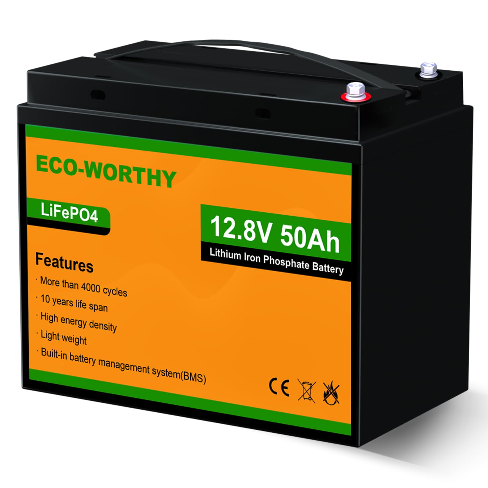 ECO-WORTHY 12V 50AH リチウムイオンバッテリー 低温運行 4000回 BMS保護 640Wh lifepo4バッテリー 軽量 トローリングモーター エレキモーター 防災対策 ソーラー蓄電 PSE認証取得|道具セレクション
