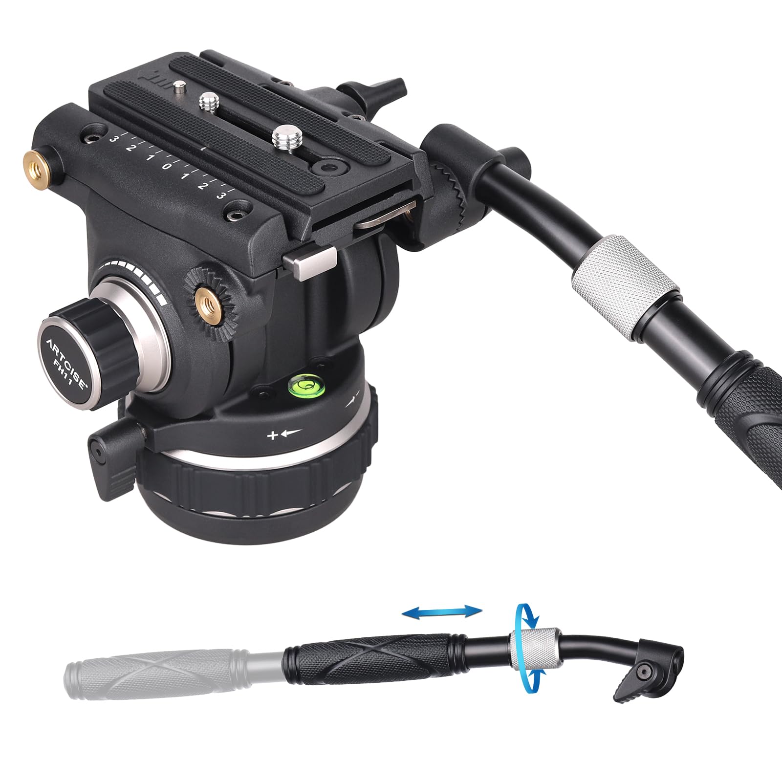 ARTCISE フルード ビデオ雲台 ダンピング調整可能 アルミ合金三脚用流体雲台 ハンドル三脚ヘッド DSLR/デジタル/一眼レフ/カメラビデオ用三脚雲台 最大荷重12キロ