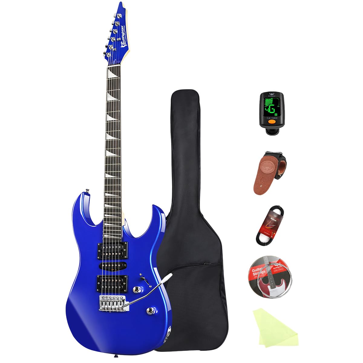 Bullfighter エレキギターエレアコ ST シングルシェイク 大人 初心者楽器 HSHロック プロ パフォーマンス エレキギター セット D150 (Blue)|道具セレクション