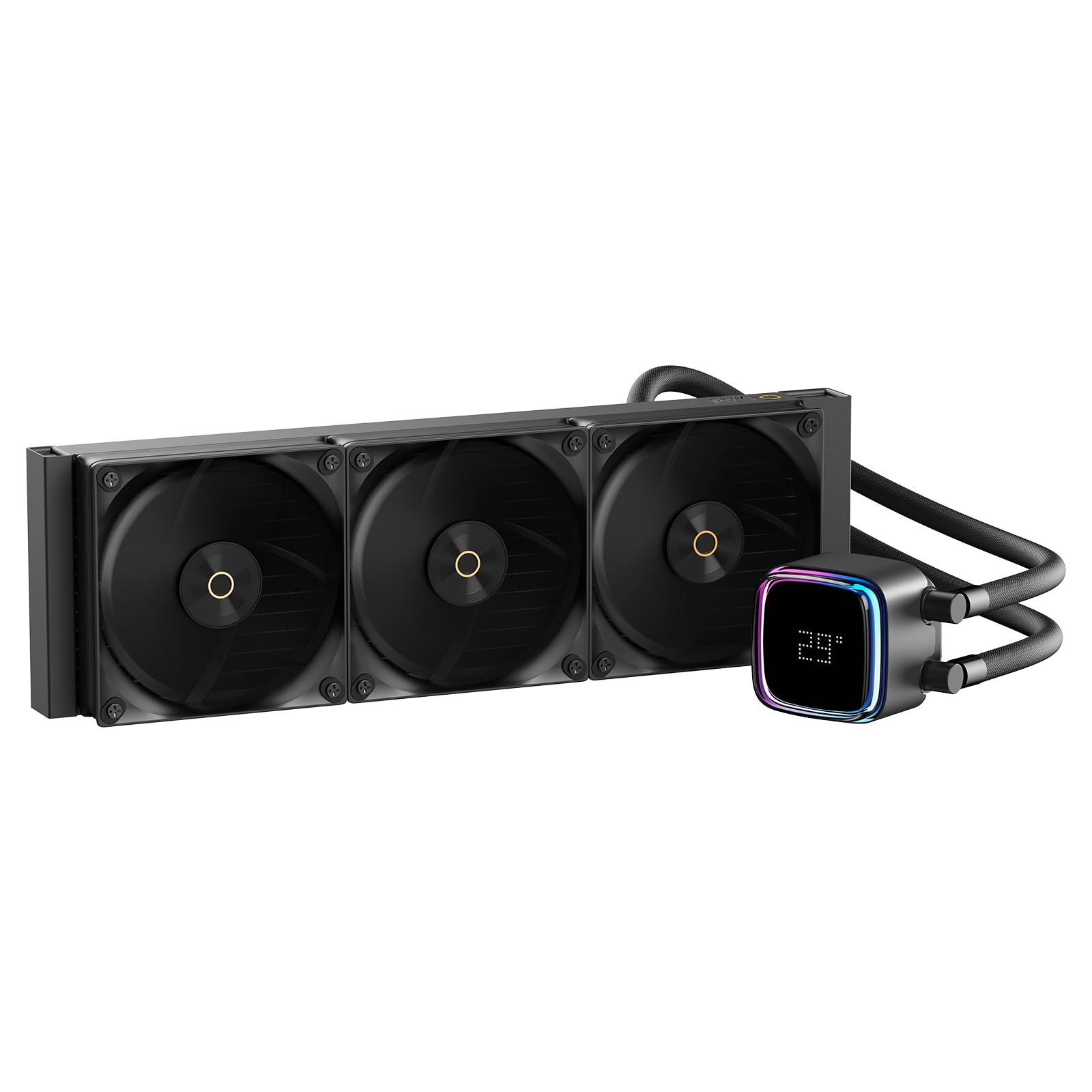 Ocypus Iota L36 CPUクーラー 水冷、デジタルディスプレイ、360MM AIO 簡易水冷CPUクーラー、効率的な冷却ポンプ、ARGB照明コントロール、120MM PWMファン、最大2000 RPM、AMD & Intel LGA対応 (ブラ