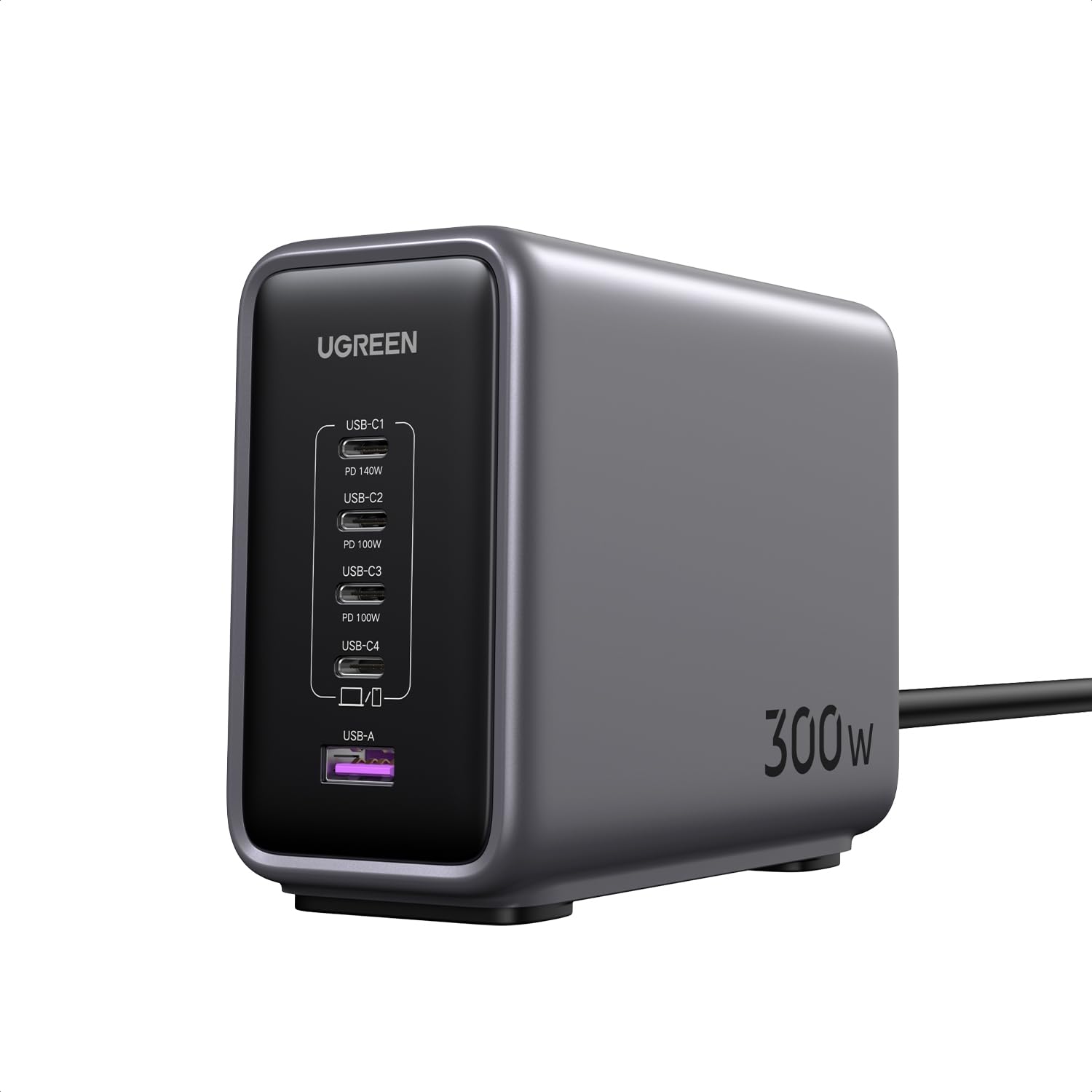 UGREEN Nexode 300W 充電器 【改良バージョン】 PD3.1対応 5ポート同時急速充電 4 USB-C＆1 USB-A 縦式省スペース ダブルGaNFastIII(窒化ガリウム) 単一ポート140W常時対応 PCに急速充電対応 MacBoo｜道具セレクション