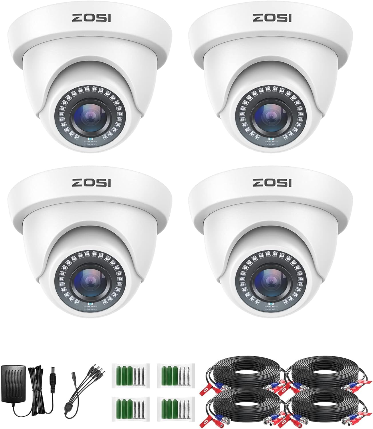 ZOSI 防犯カメラセット 4台セットフルハイビジョン1080P 200万画素 赤外線搭載 IRカットフィルター搭載 屋外屋内設置可