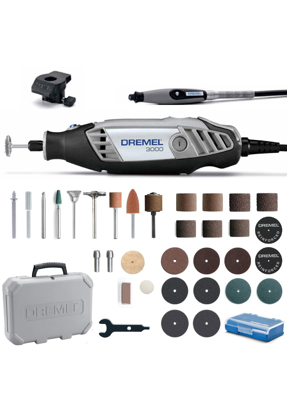 Dremel(ドレメル) ハイスピードロータリーツール(50Hz/90W)〔3000-2/30-50〕切削工具 2+21種30ピース入り 最大32,000回転/分 リューター 彫刻/削り出し/研磨/切断/切削/汚れ落とし/磨き/研削/研ぎ・刃付け