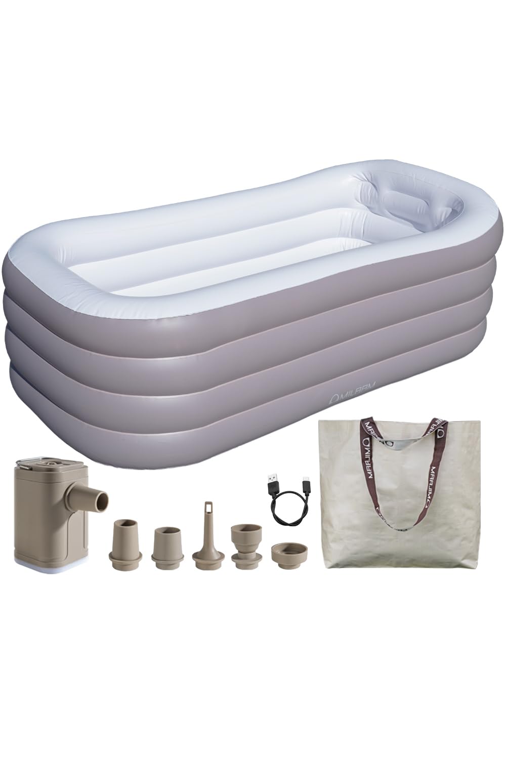【MILAAM】 ポータブルバスタブ 「AIR BATH」 サウナ 水風呂 アイスバス 浴槽 広々サイズ プール 折りたたみ 収納バッグ付属 (エアポンプ付セット)