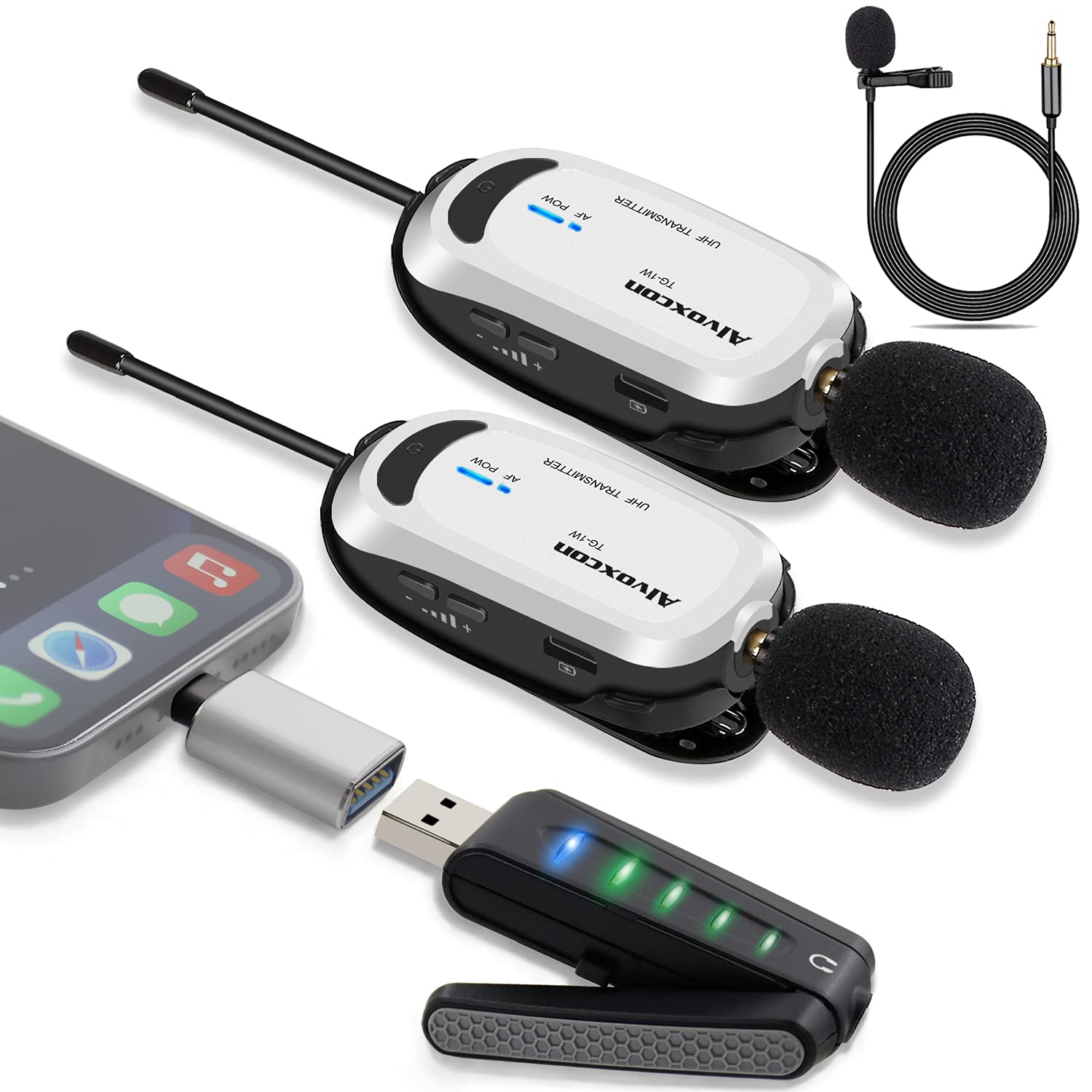 ワイヤレスマイク USB 無線マイク ピンマイク 2人用 Alvoxcon UHF 30m PC/iPhone/Android対応 モニタリング可 録音/会議/配信 日本語説明書付き UM320Pro