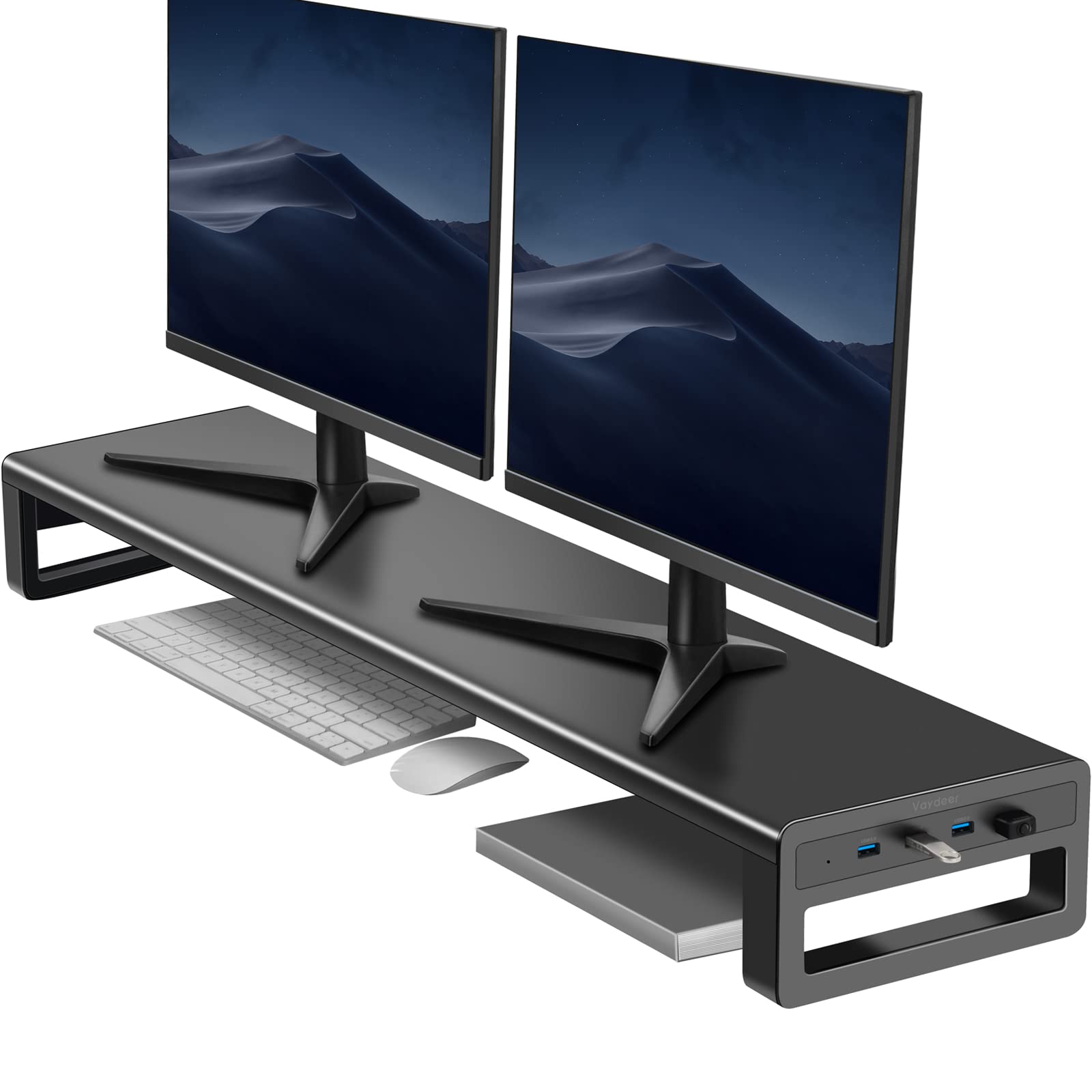 VAYDEER デュアル モニター台 机上台 USB3.0ポート搭載 モニタースタンド ディスプレイ台 パソコン台 デスク スタンド PC用 金属製 幅100cm