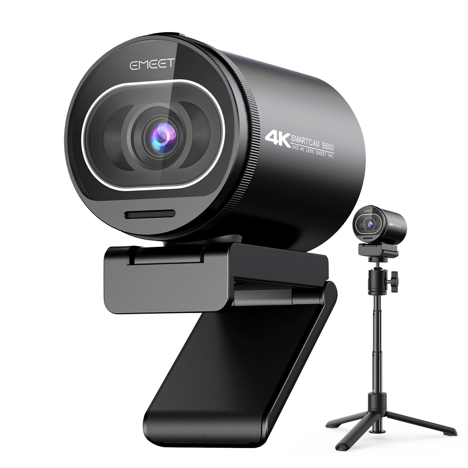 EMEET S600 4K WEBカメラ 三脚＆ボールジョイント付き UHD ウェブカメラ 800万画素 1080p 60fps 高性能センサー搭載 73°視野角 PDAFオートフォーカス 2つのノイズキャンセリングマイク内蔵 自動光補正 ライブ配信 ゲー