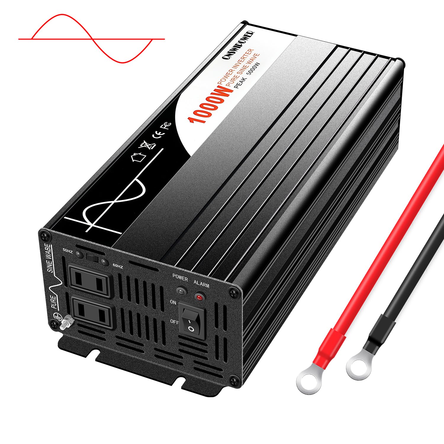 Xijia インバーター 1000W 純正弦波 DC12V→AC100V 変換【瞬間最大2000W】50/60Hz切替対応 2口ACコンセント搭載 ソーラー用・オフグリッド・緊急電源