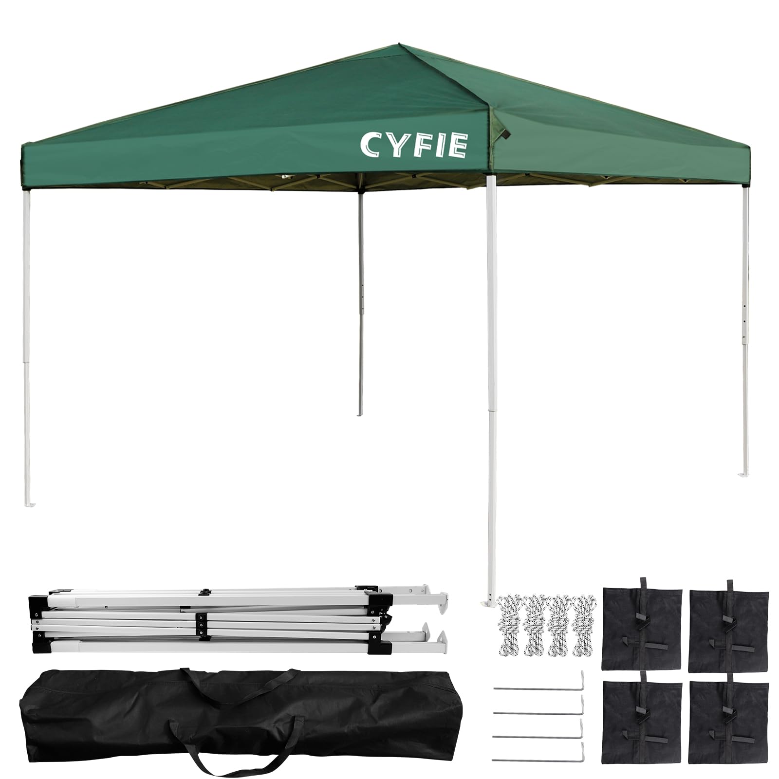 CYFIE タープテント 2mx2m ワンタッチ 大型 日除け 高耐水 3階段高さ調節 簡易設営 アウトドア キャンプ BBQ イベント 運動会 収納袋付き グリーン