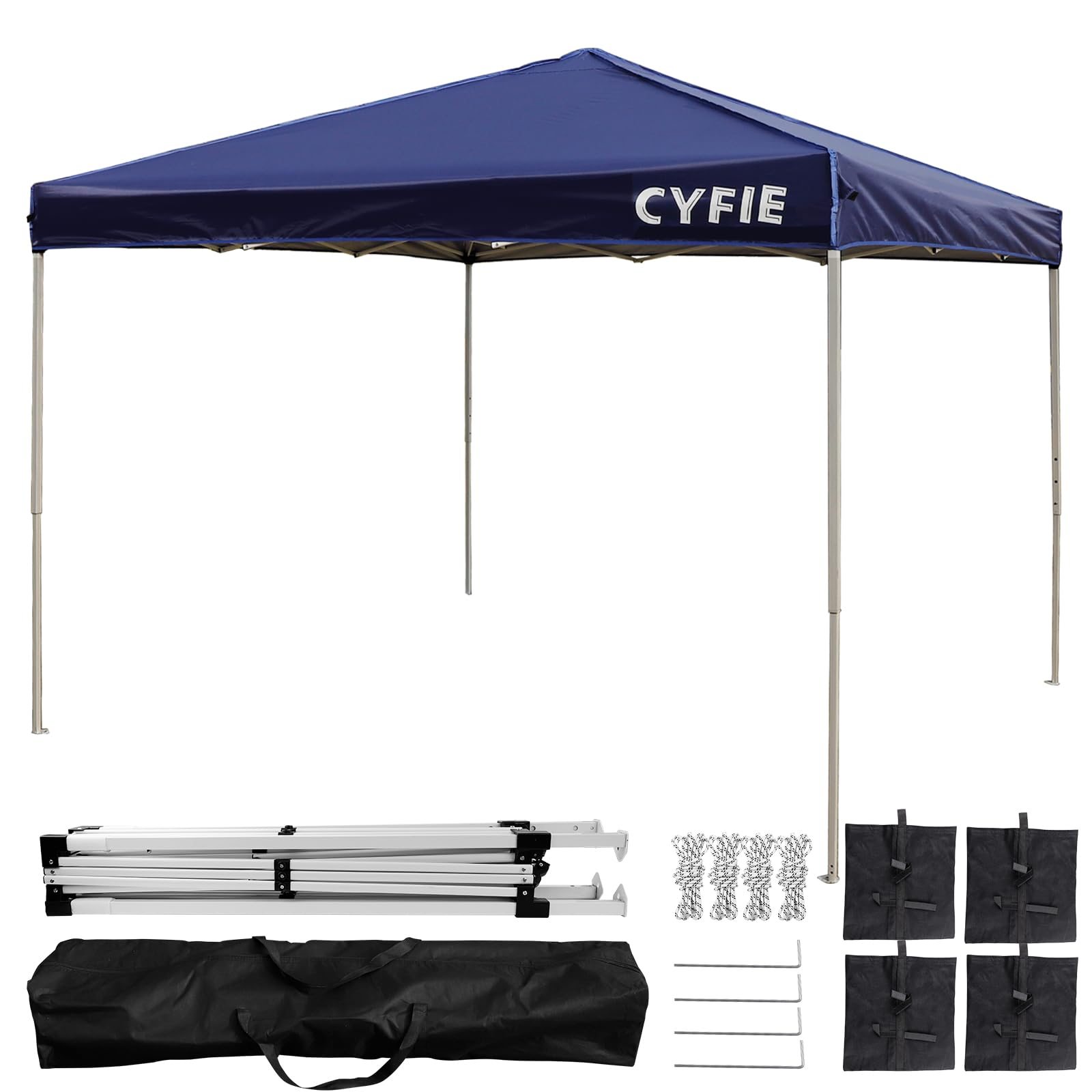 CYFIE タープテント 2mx2m ワンタッチ 大型 日除け 高耐水 3階段高さ調節 簡易設営 アウトドア キャンプ BBQ イベント 運動会 収納袋付き ブルー
