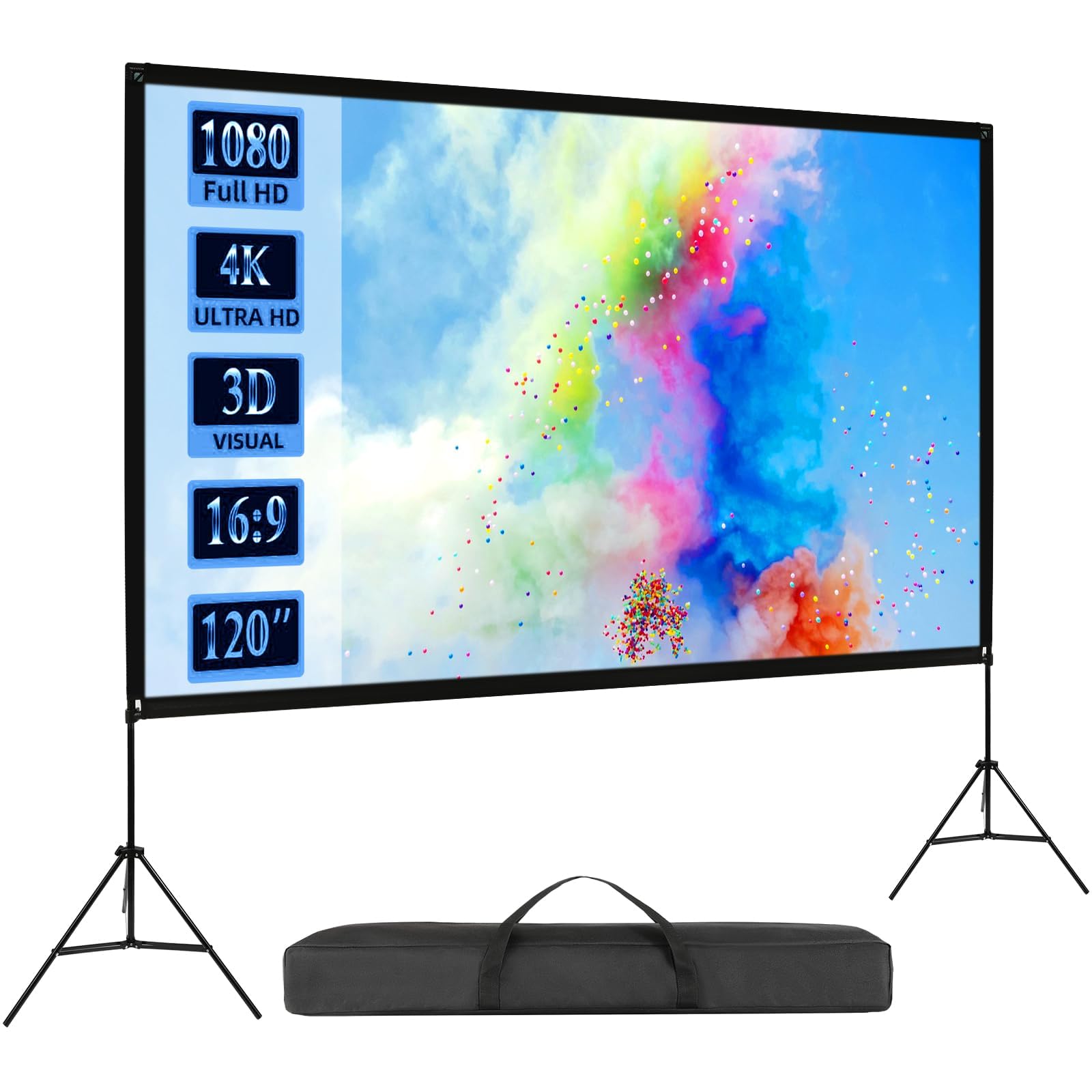【2025新登場 120インチ自立式＆屋内屋外兼用】VISULAPEX 工型スタンド付き プロジェクタースクリーン 16:9 4K対応 自立式スクリーン projector screen 壁掛け 持ち運び 折りたたみ式 視野角179° 防しわ加工 お手入れ