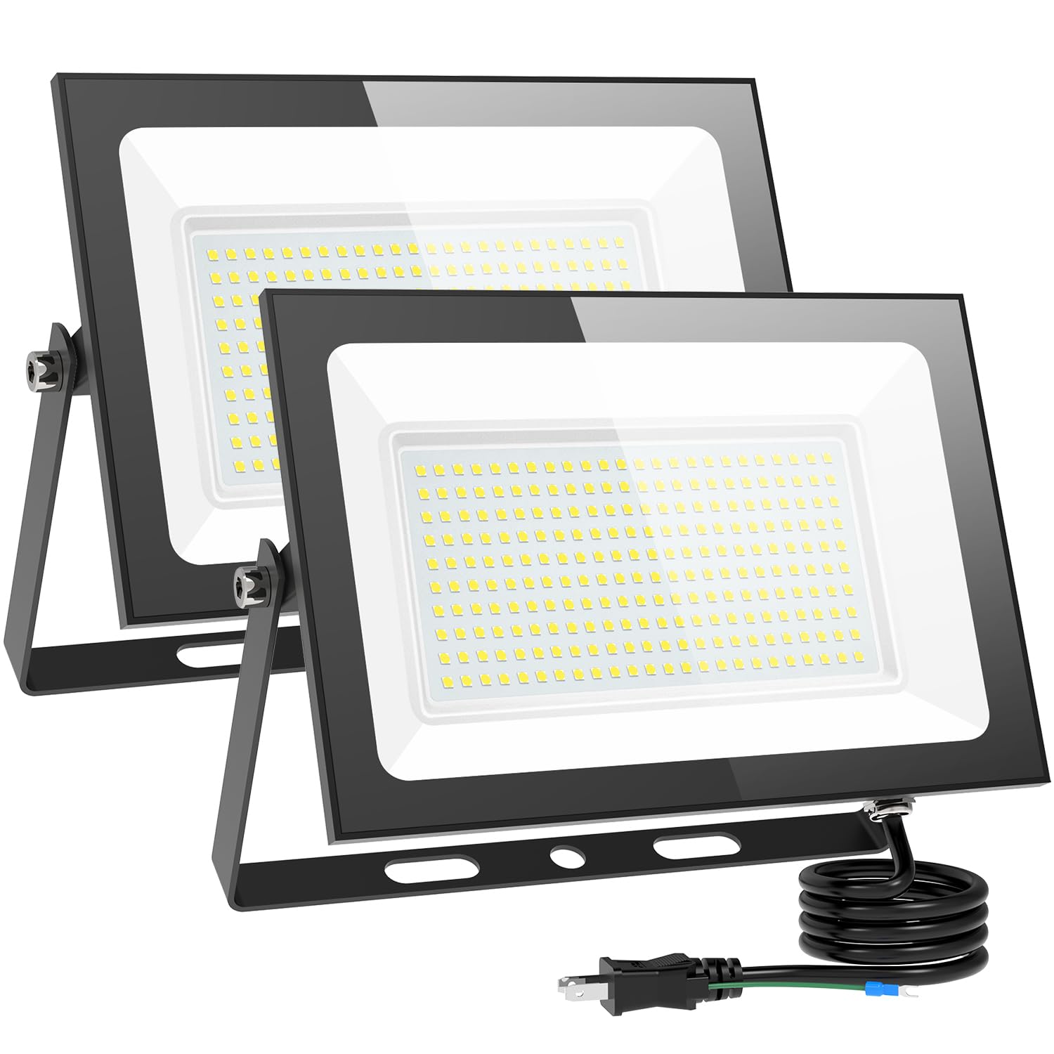 KIWEN LED 投光器 屋外 防水 100W 15000LM 100v 昼光色 ledライト 作業灯 屋外 照明 看板灯 IP66 豪雨対応 外灯 led 灯光器 高演色 Ra85 高輝度 省エネ アース付き プラグ 120°広角 PSE認証済 駐車場