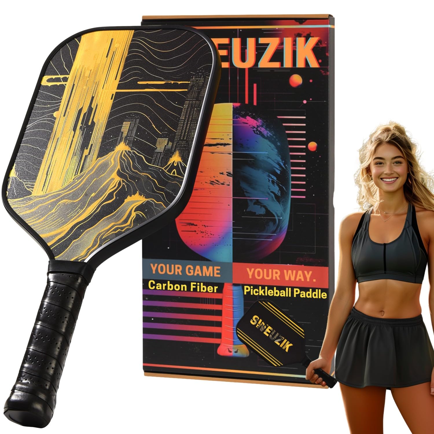 SWEUZIK カーボンファイバー ピックルボール パドル Carbon Fiber Pickleball Paddle コントロールを強化する高性能マット表面 16mm 炭素繊維 ピックルボール ラケット 人体工学に基づくデザイン 屋内室外兼用 初心者 |道具セレクション