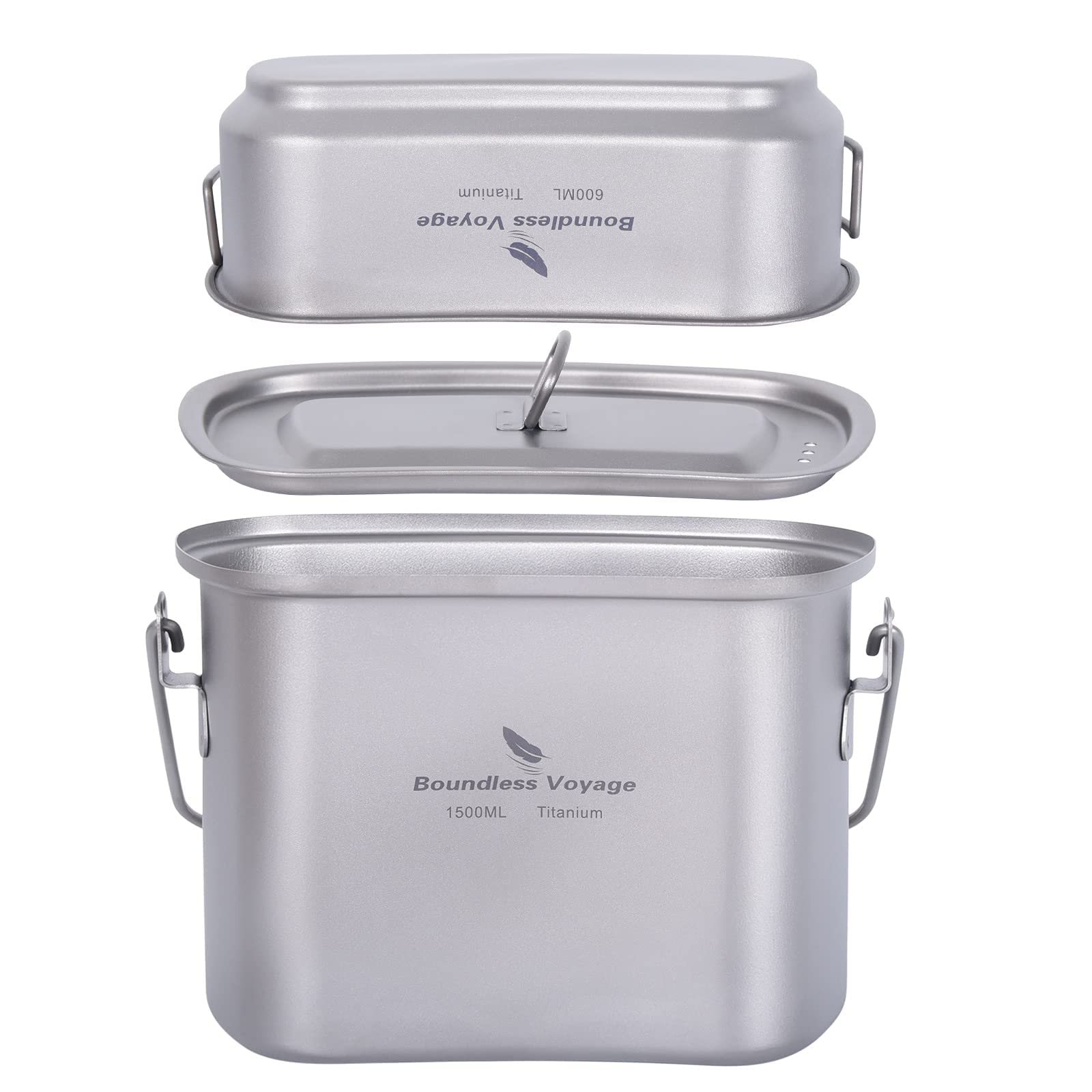 Boundless Voyage チタン ハンゴウ 飯ごう クッカーセット 大容量 1500ml + 600ml 軽量化 サビない アウトドア キャンプ クッカー メスキット Ti2059C