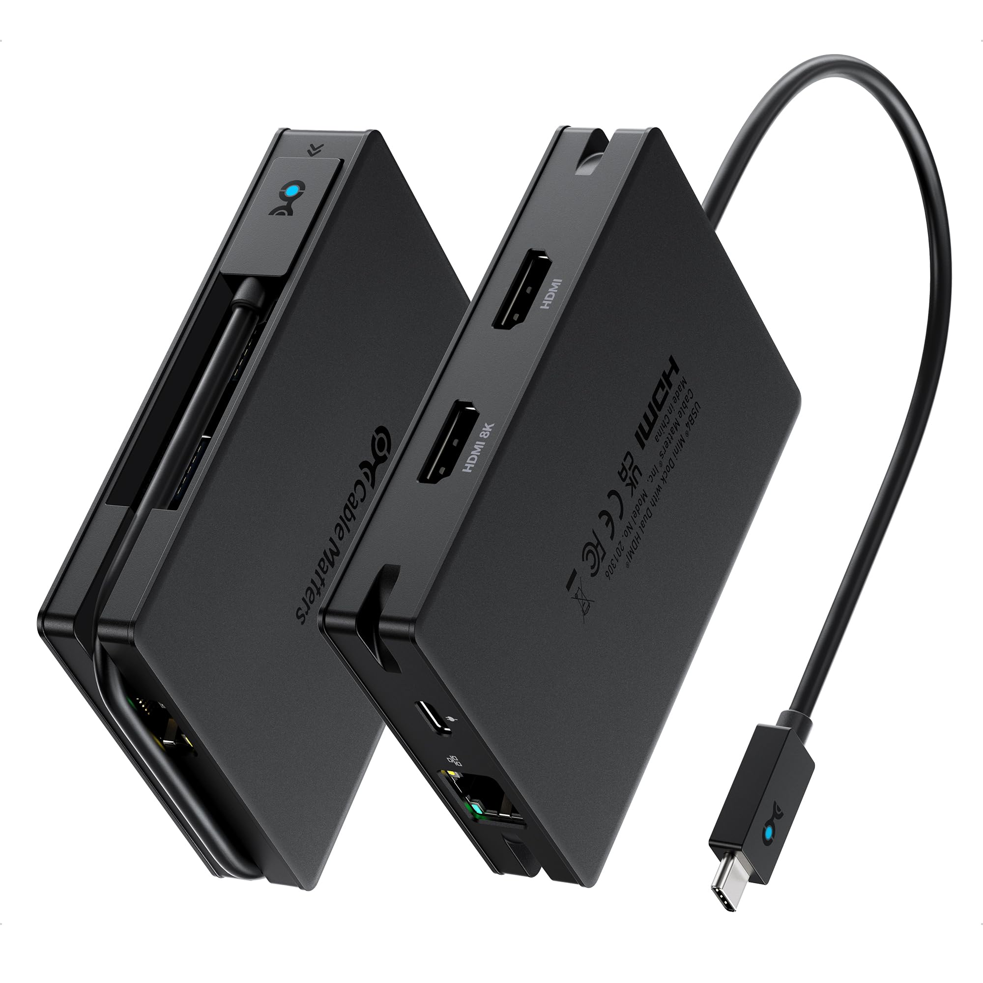 Cable Matters 8-in-1 ポータブル 40Gbps USB4 ハブ USB 4 ドック デュアル DisplayPort 4K@60Hz 単一 DisplayPort 8K@60Hz 100W PD ギガビットイーサネット XPS/Surf