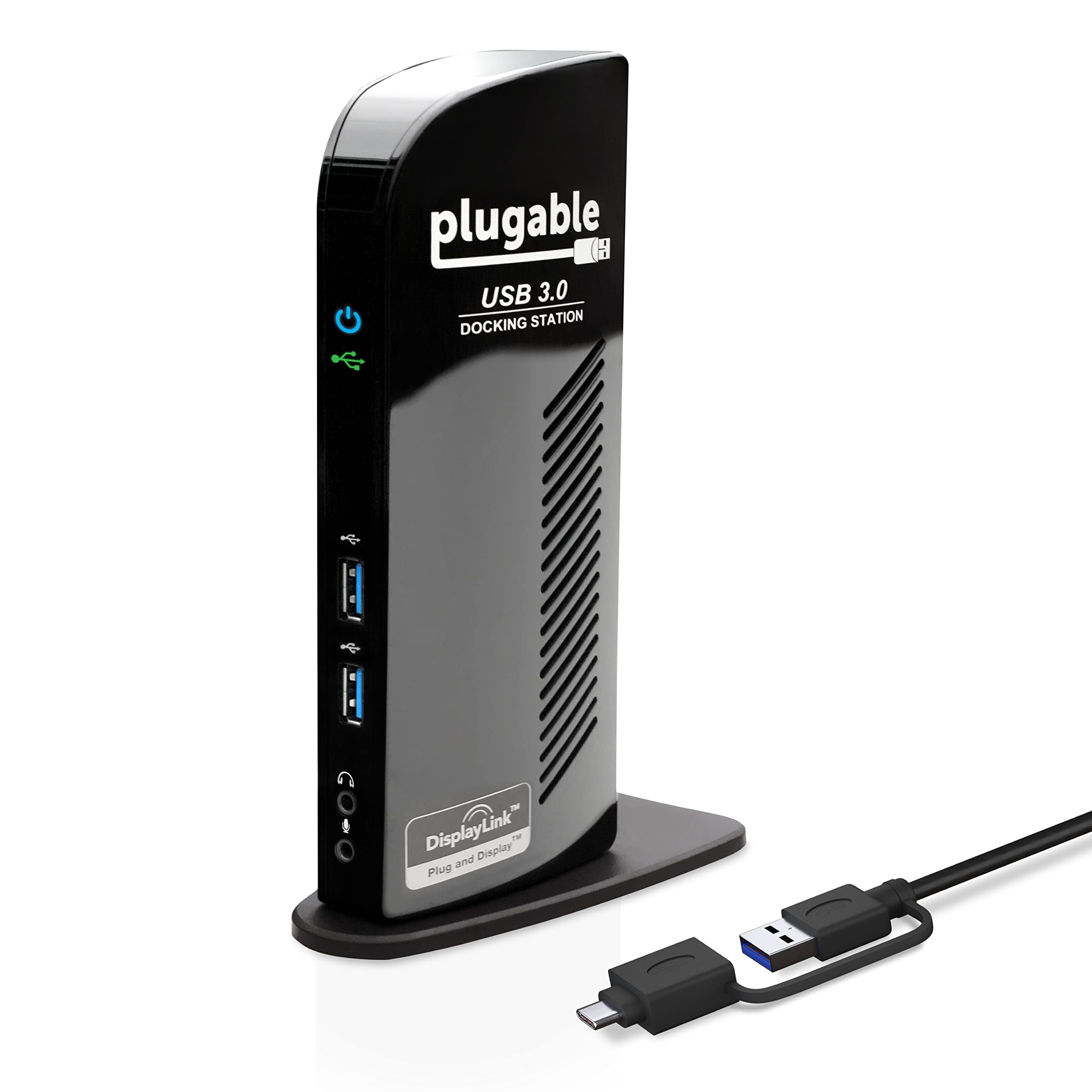Plugable USB3.0 / USB-C 用ドッキングステーション 縦置き Windows および Mac 用 - デュアルモニター HDMI DVI VGA ポート ギガビット イーサネット USB3.0 ポートx2 USB 2.0 ポートx4 音