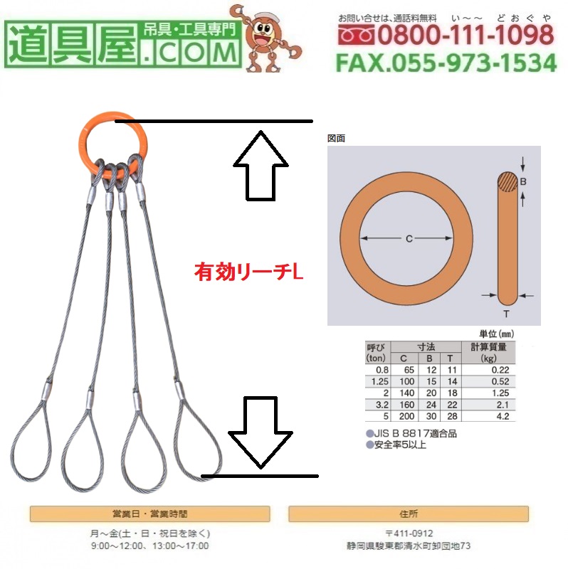 大洋 2本吊 ワイヤスリング 3.2t用×1m 2WRS-