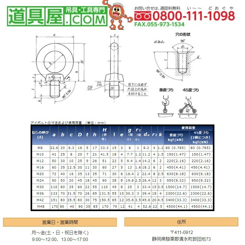 激安通販ショッピング 静香産業 アイボルト 生地 M12 250個入り fucoa.cl