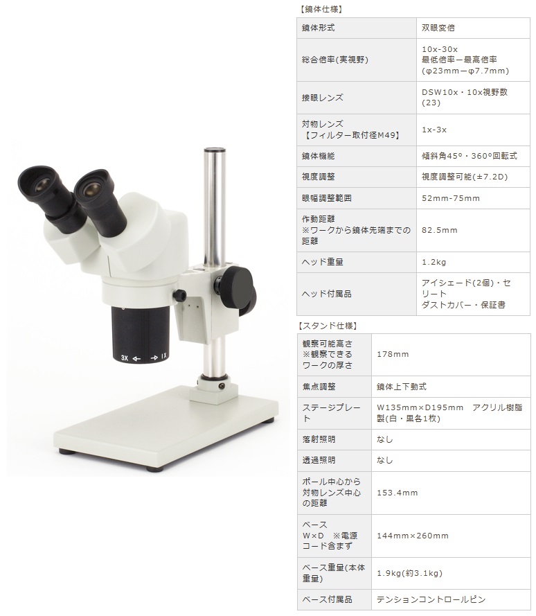 カートン光学 (Carton) 変倍式実体顕微鏡 NSW-30SB-260 (M356326