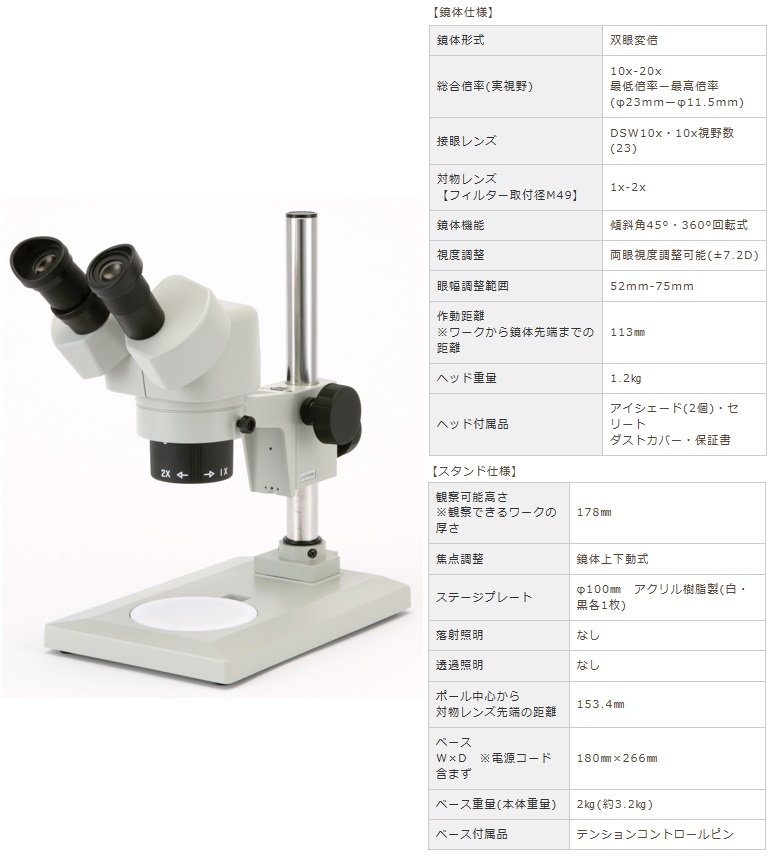 53%OFF!】 カートン光学 Carton 変倍式実体顕微鏡 NSW-20FTP-260