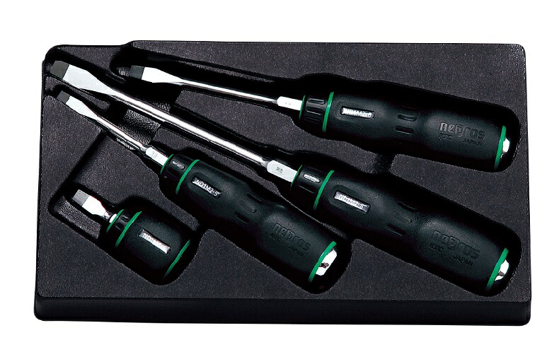 【尖んがり5倍】KTC ネプロス 脂柄マイナスドライバセット(4電話機) NTD1M04 手動工具-ドライバー-DIY・工具