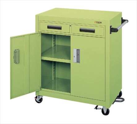 【直送品】 サカエ パネルワゴン(天板フラット・引出し・扉付・フットブレーキ付) PKW-7ABR (020891) 【大型】