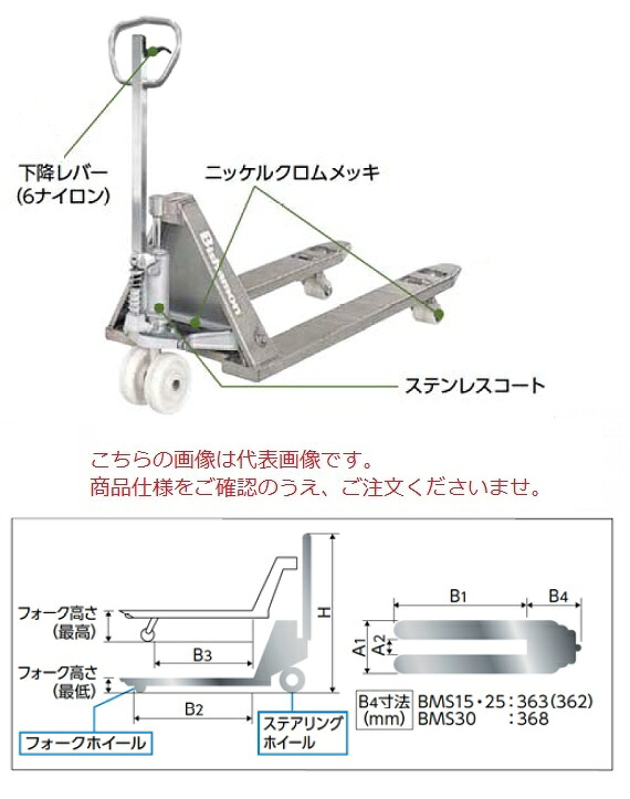 【尖んがり10倍】【直送品】 スギヤス ビシャモン ハンドパレットトラック BMS25S-HL (ステンレス鋼印字機) 【大型】