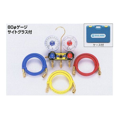 【ポイント10倍】イチネンTASCO R22、R12、R502サイドグラス式ゲージマニホールドキット TA120A-2