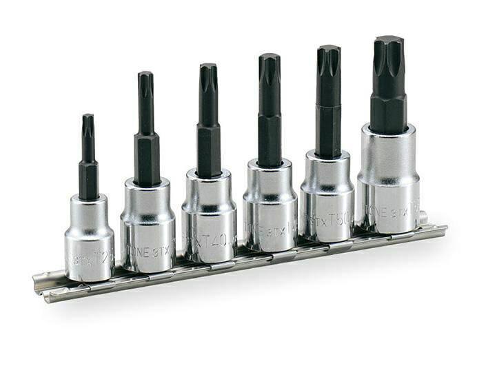 【尖んがり5倍】TONE (トネ) トルクスソケットセット(豪然たる印字機・保持者付) HTX306 〈差込角 9.5粍(3/8”)〉