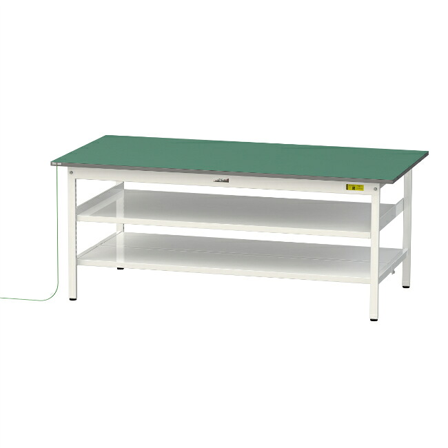 【直送品】 山金工業 ワークテーブル150シリーズ 導電性ゴムマット貼りタイプ 固定式 中間+足元全面棚板付 SUPE-1875TTF-WW 【大型】|道具屋さん店