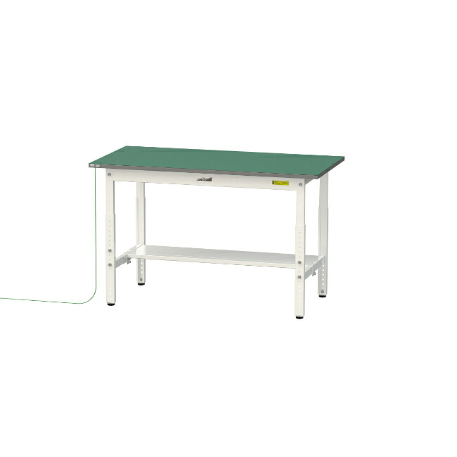 【直送品】 山金工業 ワークテーブル150シリーズ 導電性ゴムマット貼りタイプ 高さ調整タイプ 半面棚板付 SUPEA-1260T-WW 【大型】