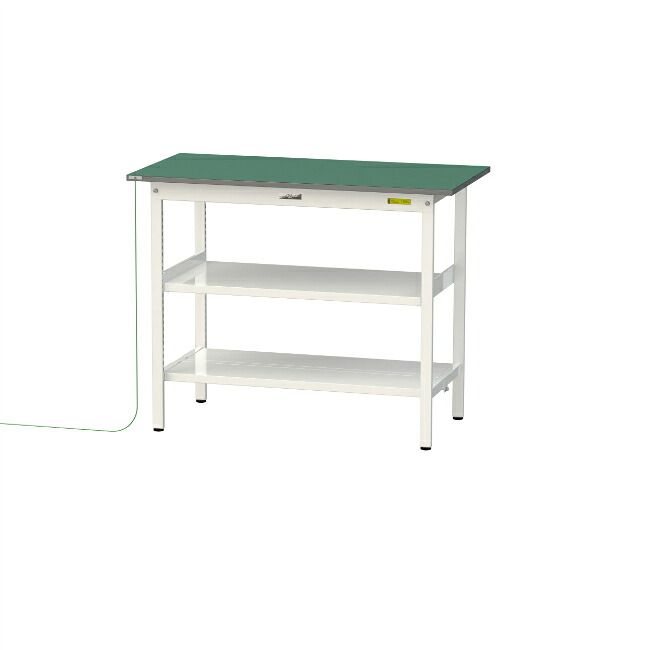 【ポイント10倍】【直送品】 山金工業 ワークテーブル150シリーズ 導電性ゴムマット貼りタイプ 固定式 中間+足元全面棚板付 SUPEH-1260TTF-WW 【大型】