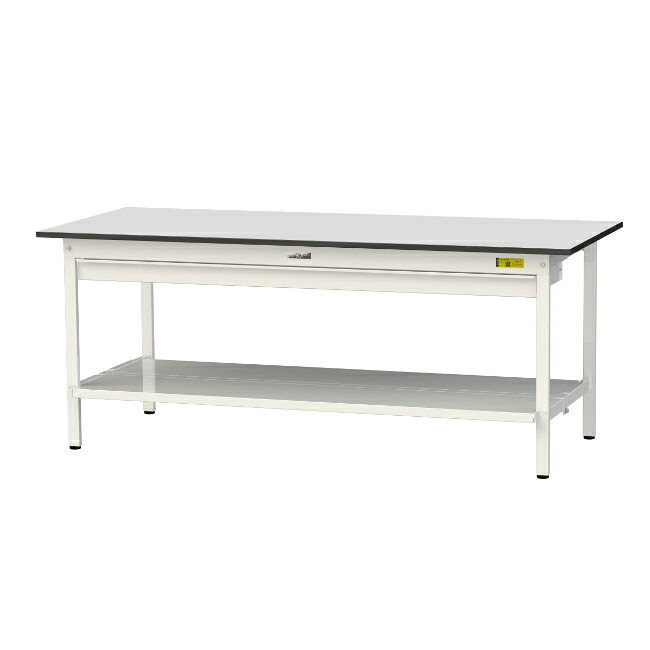 【直送品】 山金工業 ワークテーブル150シリーズ 固定式 ワイド引出し付 全面棚板付 RoHS2指令対応 塩ビシート天板 SUR-1875WTT-GYW 【大型】|道具屋さん店