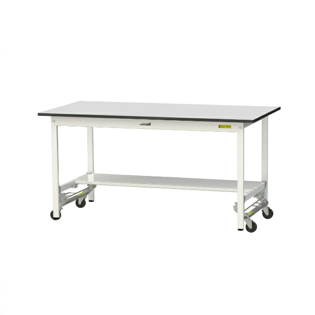 【ポイント5倍】【直送品】 山金工業 ワークテーブル150シリーズ ワンタッチ移動タイプ 半面棚板付 RoHS2指令対応 塩ビシート天板 SURU-1575T-GYW 【大型】