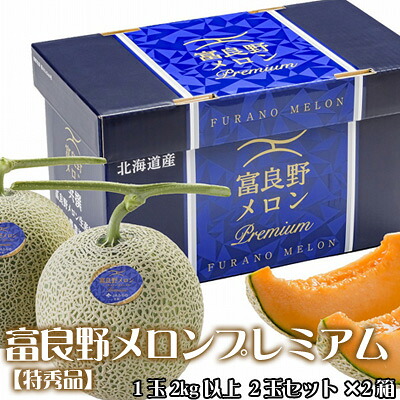 【予約】【7月下旬頃から発送】富良野メロン 大サイズ 富良野メロンプレミアム【特秀品】 1玉2kg以上 2玉セット×2箱 送料無料 ※沖縄は送料別途加算 父の日 お中元 キャンプ|道産ネット ミツハシ