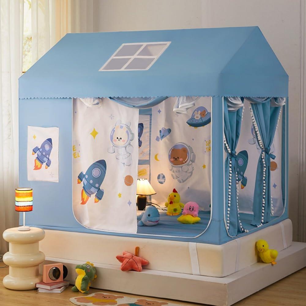 蚊帳 室内カーテン 子供テント ベッドテント 全方位ガード 3ドア設計 睡眠テント 秘密基地 多機能 網目は細かい 遮光 通気性 防虫 防蚊 防塵 天蓋付き 組み立て簡単 四角型 大空間 かわいい 子供用 子供部屋 ベッドルーム