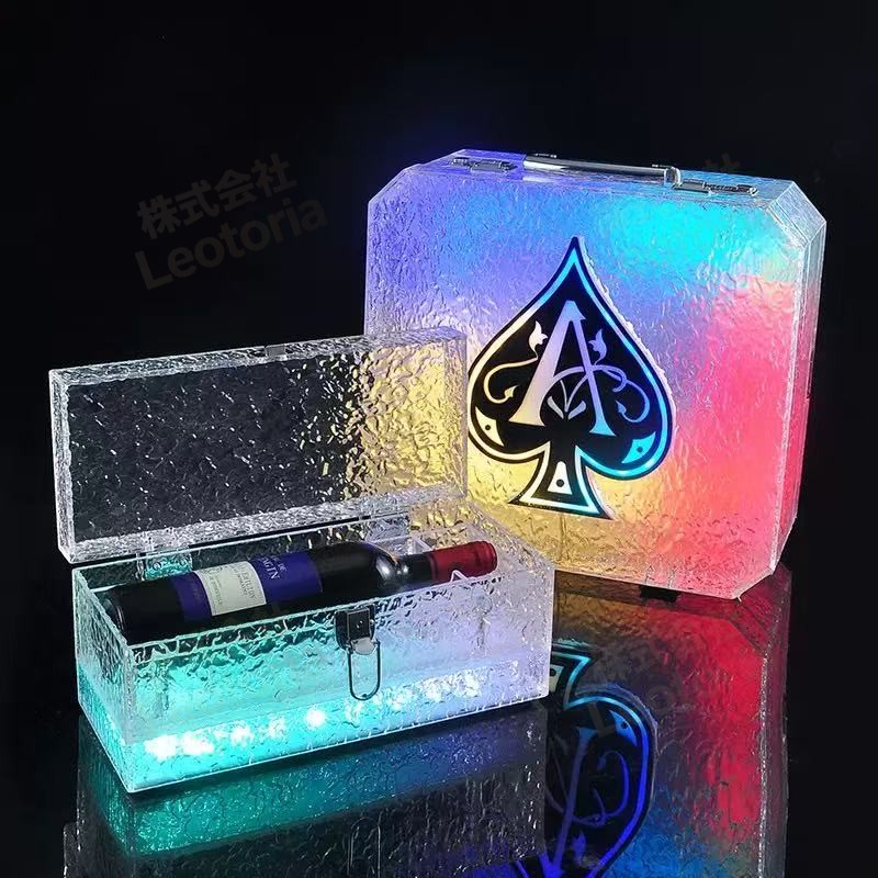 光るワイン ボックス シャンパン ボックス ライト ボックス 色が変わる LED ライト シャンパン ボックス VIP 高級ガラス ボックス 光るスペード型シャンパン ボックス 商業用 光るシャンパン ボックス ホーム バー パーティー ナイトクラブ ビール キャンドル|M5店