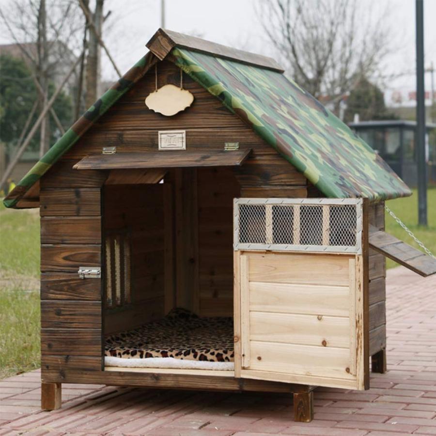 犬掘ったて小屋、大型犬の利得の室外犬掘ったて小屋風通し生あたたかい防風防ガラス雨炭化堕落腐敗釣りあいしたと耐久性のある中国樅特大室外犬掘ったて小屋 M:48*56糎