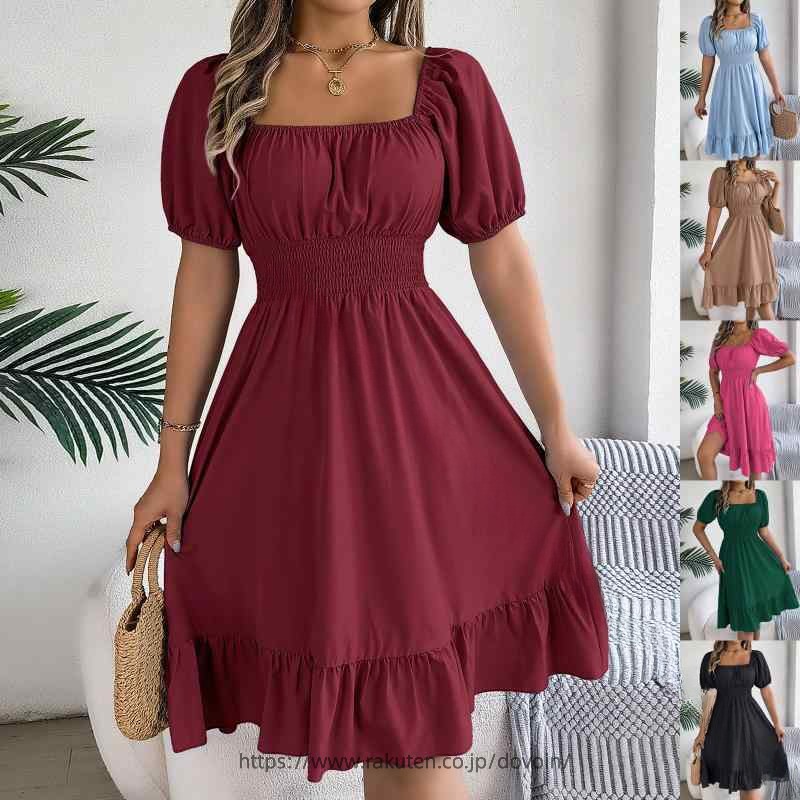 レディース 流行り物 服 御召しもの スコート 半袖 春 心地よい 分かりやすい 真四角のど首 酉の方角 フラウンス オシャレ カワイイ 亭主もち用