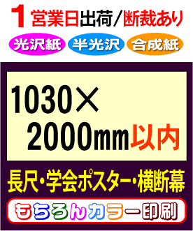 【ロング ポスター 印刷】1枚 フォト光沢 半光沢 マット合成紙 1営業日目出荷（急ぎ・早い）／化粧断裁を含む 1030×2000mm以内 学会 長尺 横断幕