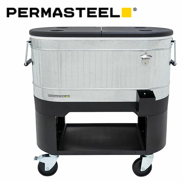 【お取り寄せ】Permasteel 120-Qt Outdoor Patio Cooler with Wheels and Handles, Galvanized Steel パーマスチール 120-QT 屋外パティオクーラー ホイールとハンドル付き 約113L クーラーカート クーラーボックス 飲料クーラー 食べ物も 保冷